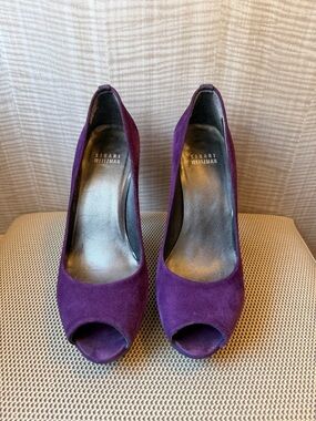 Stuart Weitzman Plum Suede Peep-Toe Pumps